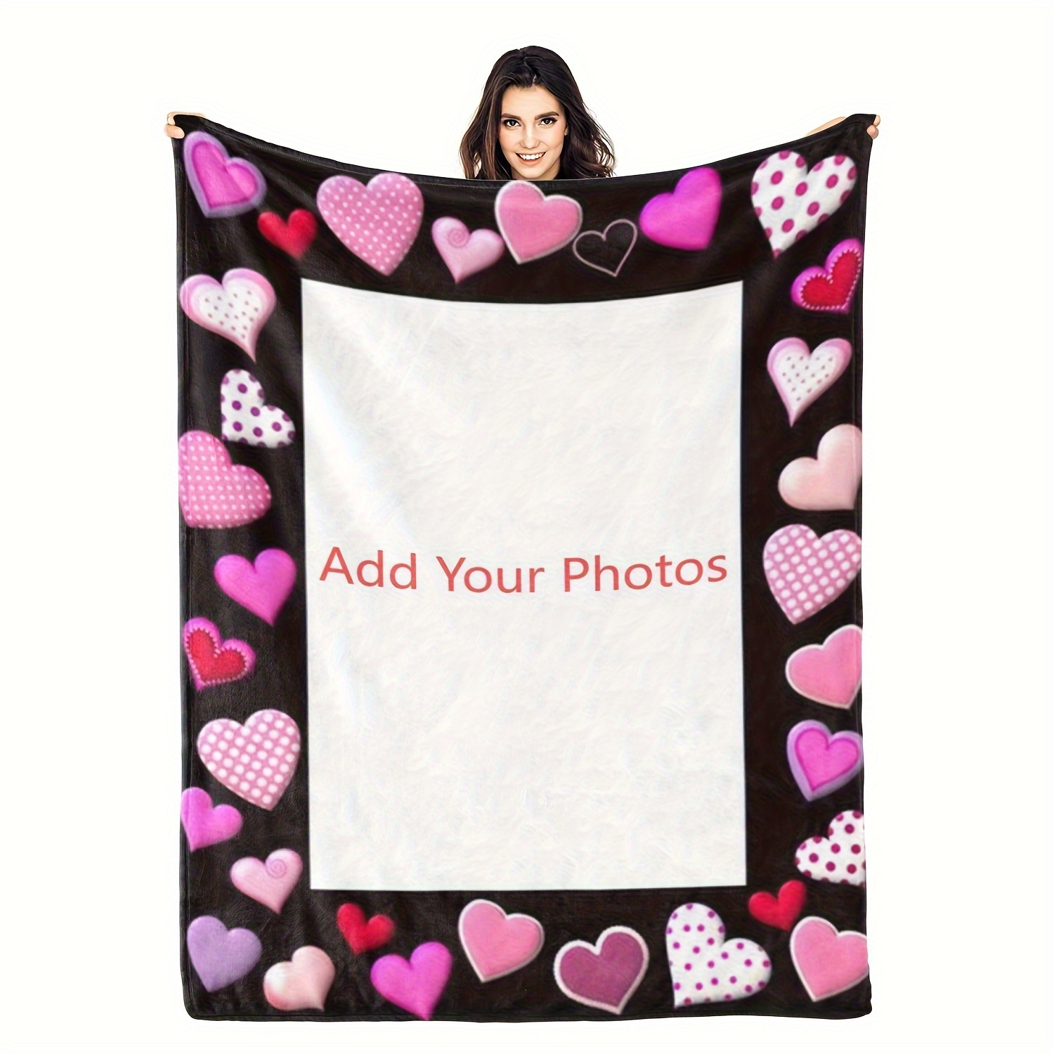 

Personalized Heart Photo Collage Blanket – Cotton Plush Throw, Customizable With Your Own Pictures - Bed, Couch & Gifts, Applicable For 14+, Mixed Color - 1pc (30 Inches X 40 Inches)