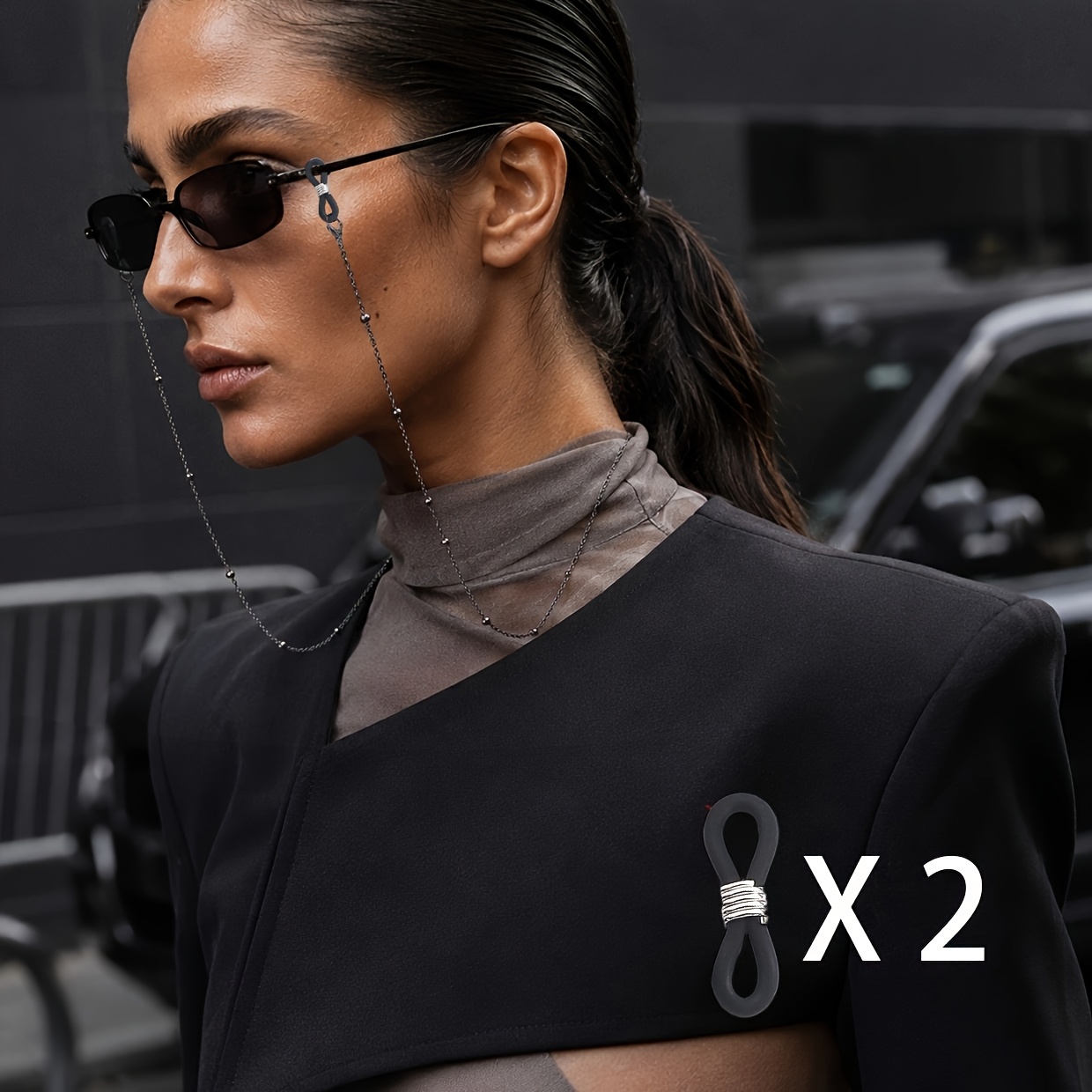 TEMU 1pc Women's Black Beaded Clip-on Eyeglass Chain - Y2k Street Style Beaded Lanyard With Anti-loss Beads & Clip-on Attachment, Minimalist Bead