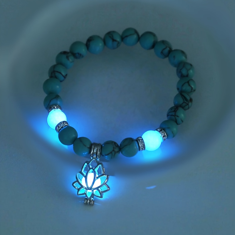 

1pc Natural Bracelet, Luminous Glow In The Dark Bracelet, Lotus Charm Beads Jewelry For Men Women Jewelry Gifts