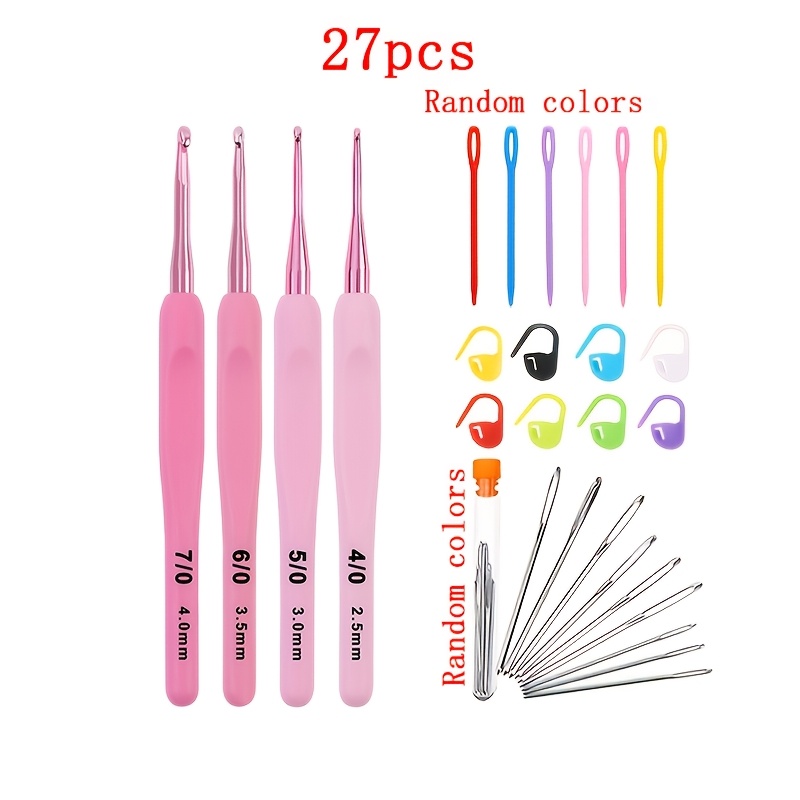 TEMU 27pcs/crochet Set, Ergonomic Knitting Needles, Knitting Crochet Hooks 4pcs (2.5mm-4.0mm), Equipped With Exquisite Knitting Additions (9pcs