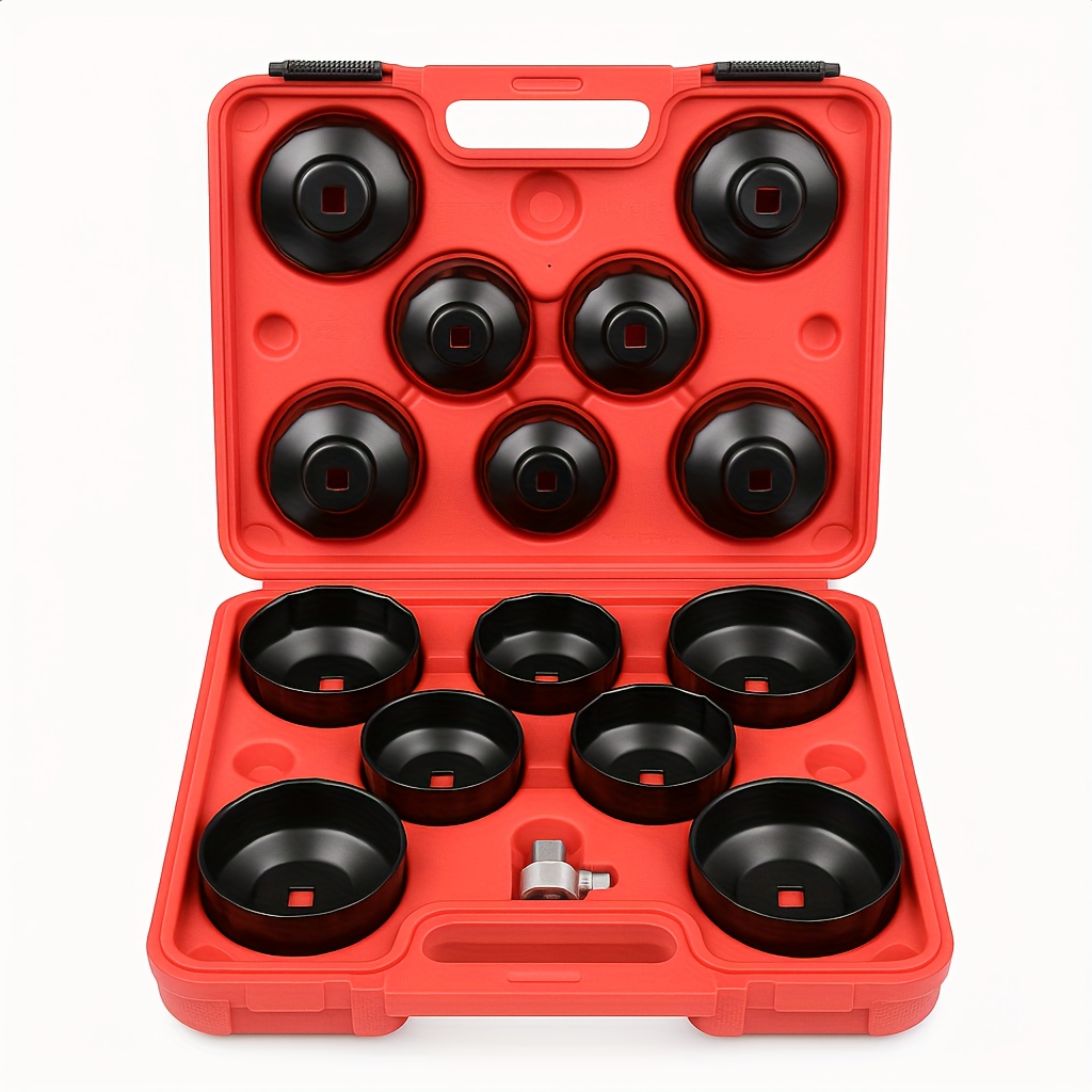 TEMU 14pcs Oil Filter Wrench Set, Cup Type Removal Tool Kit With 1/2" Drive Adapter And Carry Case For Car Suv Truck Motorcycle