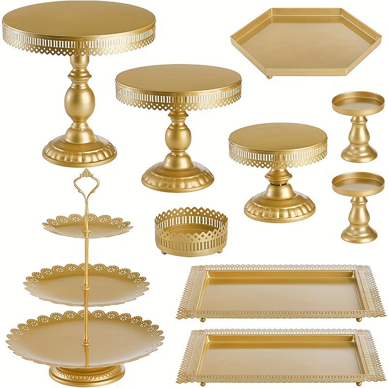 

10pcs Deluxe Iron Cake Stand Set - Polished , Sturdy & Easy For Holidays & - , Christmas, Thanksgiving, Day & Father's Day