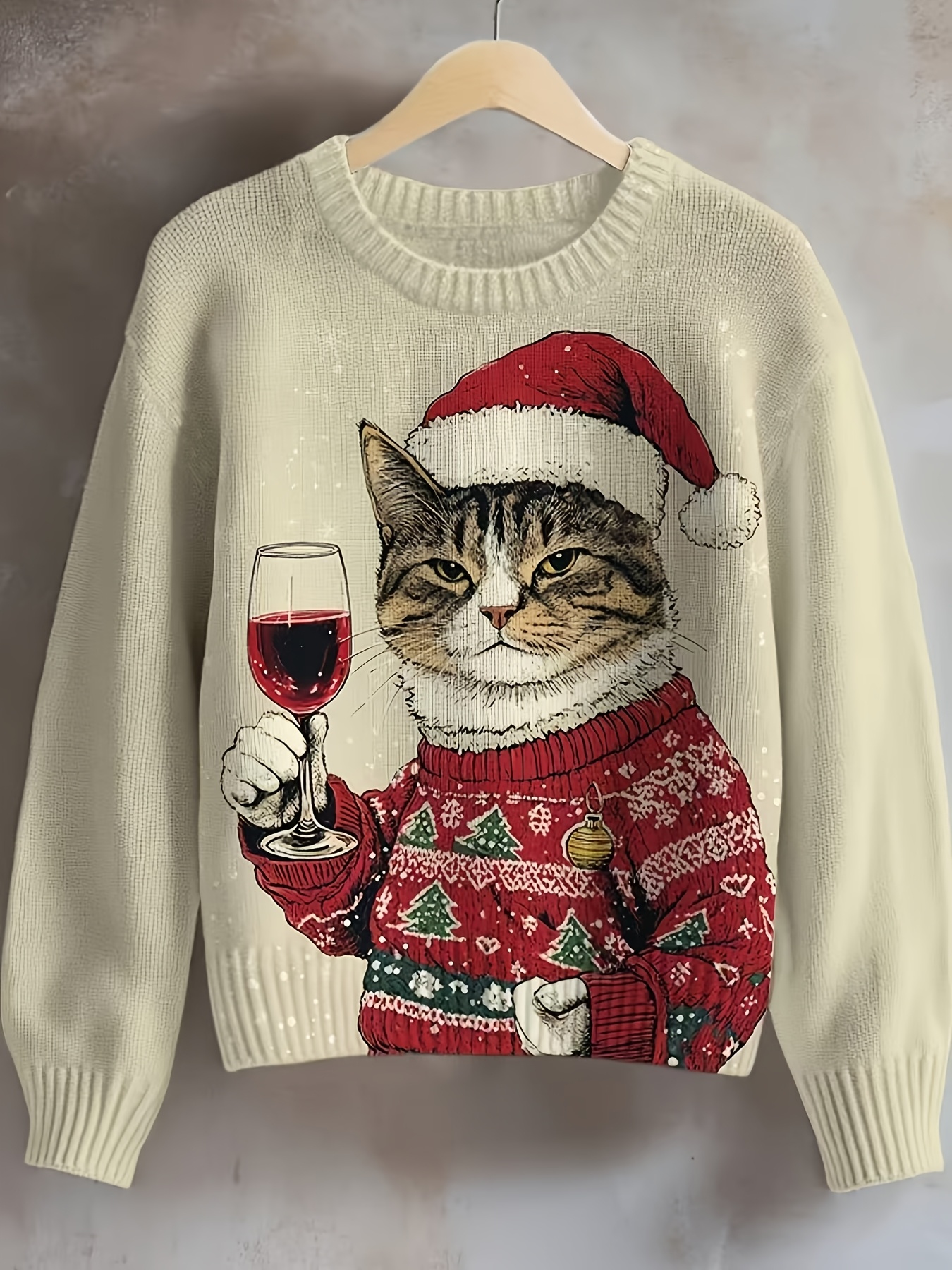 Women'S Christmas Sweater Party Outfit with Wine Glass Soft Sweater  for Women Cozy Sweater for Everyday Formal Events, Christmas Sweater 