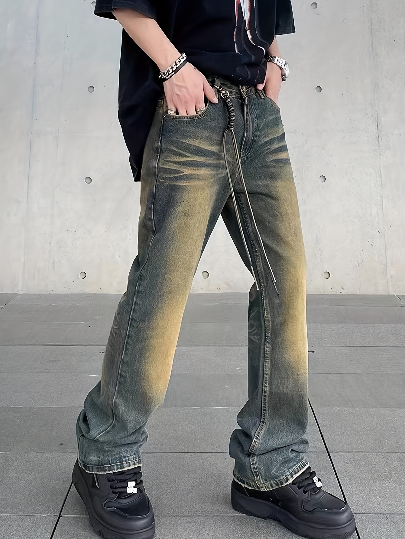 mens bootcut jeans stylish american streetwear denim pants Temu