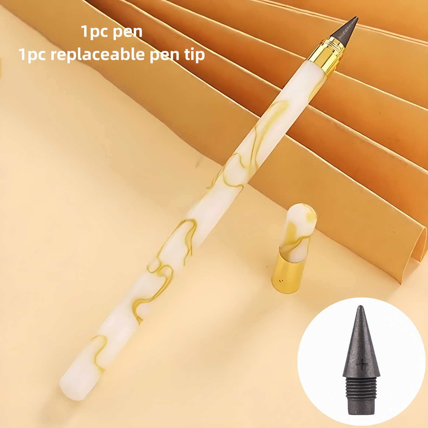 2-piece Eternal Pen + Replacement Nib, Acrylic Transparent Eternal Pencil, Inkless No-sharpening Drawing Sketching Pencil