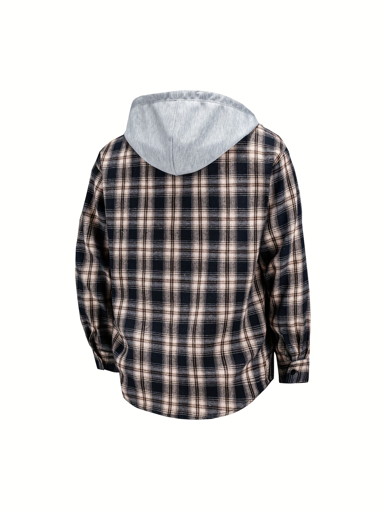 New Men'S Spring And Autumn Hooded Shirt Casual Jacket, Buttoned Plaid Top, Lightweight Outdoor Casual Sportswear for Men, Stylish Everyday Outfit with Pockets