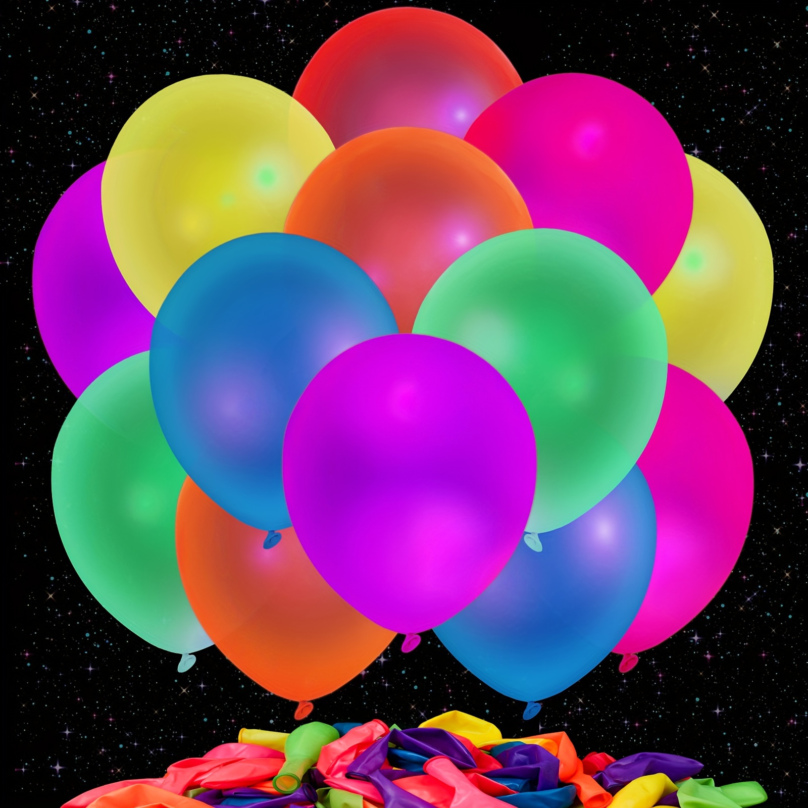TEMU 140pcs Uv Neon Balloons Bulk, Glow Balloons 12" Glow In The Dark Balloons Party Balloons 7 For Birthday Wedding Glow Party Supplies