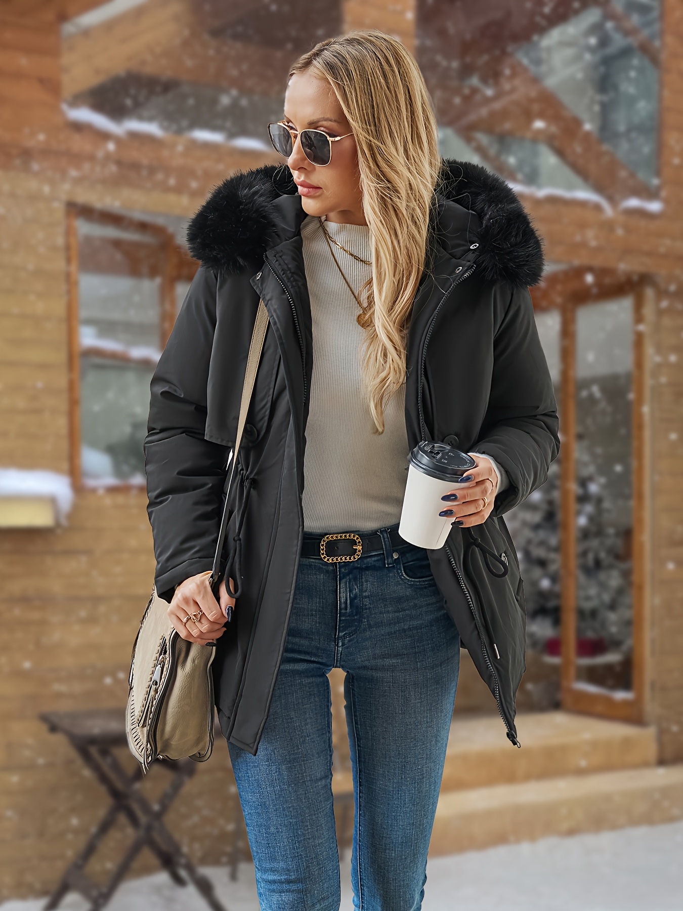 womens puffer jacket hood casual winter coat Temu