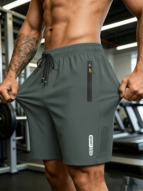 imagen del artículo pantalones cortos deportivos casuales ultra con cordón para hombre, opción de fitness color transpirable de rápido con bolsillo con cremallera y cordón en la cintura, adecuados para actividades al aire libre y entrenamiento físico