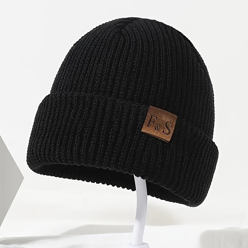 

Fs Leather Label Knit Beanie - Soft, Comfortable & Stylish For Outdoor Activities, Skiing, Hip-hop & Casual Wear