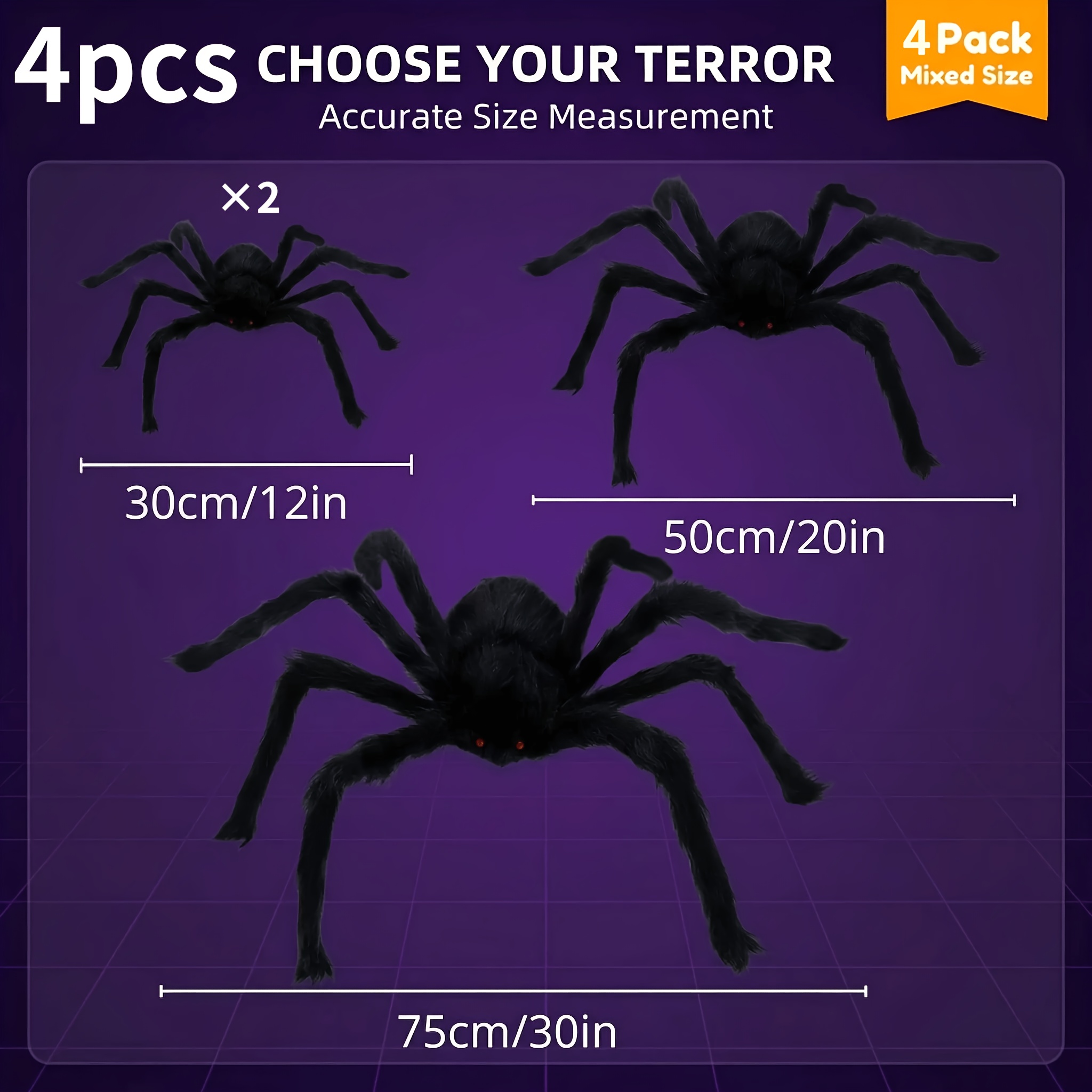 Image of 4pcs Large Black Hairy Halloween Decoration, Horror Simulation Ornament, Suitable For Elegant And Halloween Parties, Easy Outdoor Courtyards And Gardens, Outdoor Statues