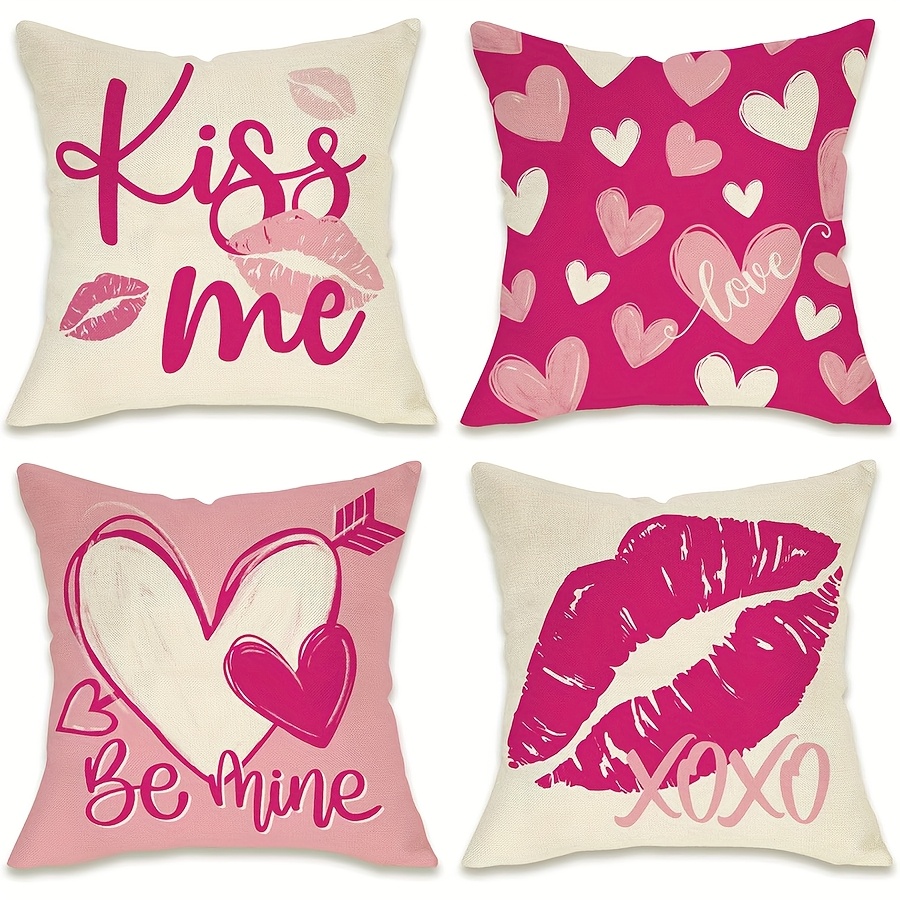 

4pcs Valentines Day Decorative Throw Pillow Covers, Heart Be Porch Outdoor Pillowcase, Anniversary Wedding Sofa Couch Home Decor