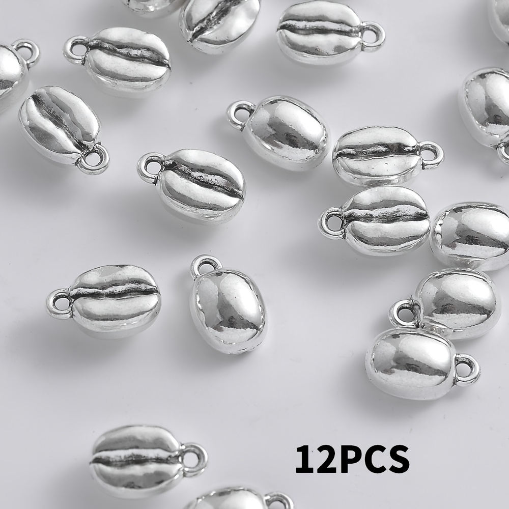 E-shop 12-teiliges Set glänzender, kaffeebohnenförmiger DIY-Zubehörkomponenten mit antik-silbrigem Metallic-Finish. Sie die runde Form feine Textur von