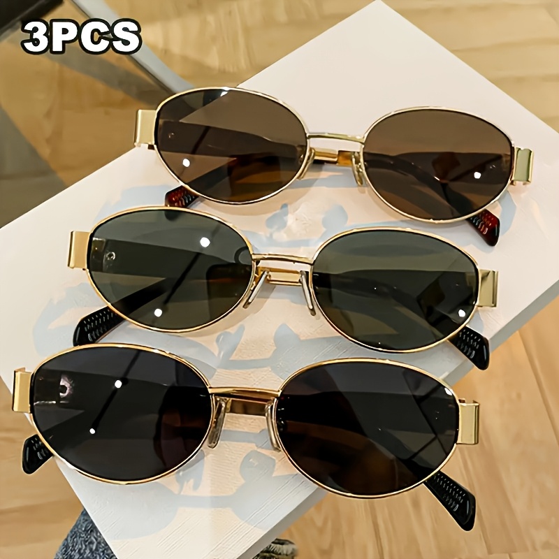 3 Pairs Fashion Oval Metal Women's Glasses - Metal Frame