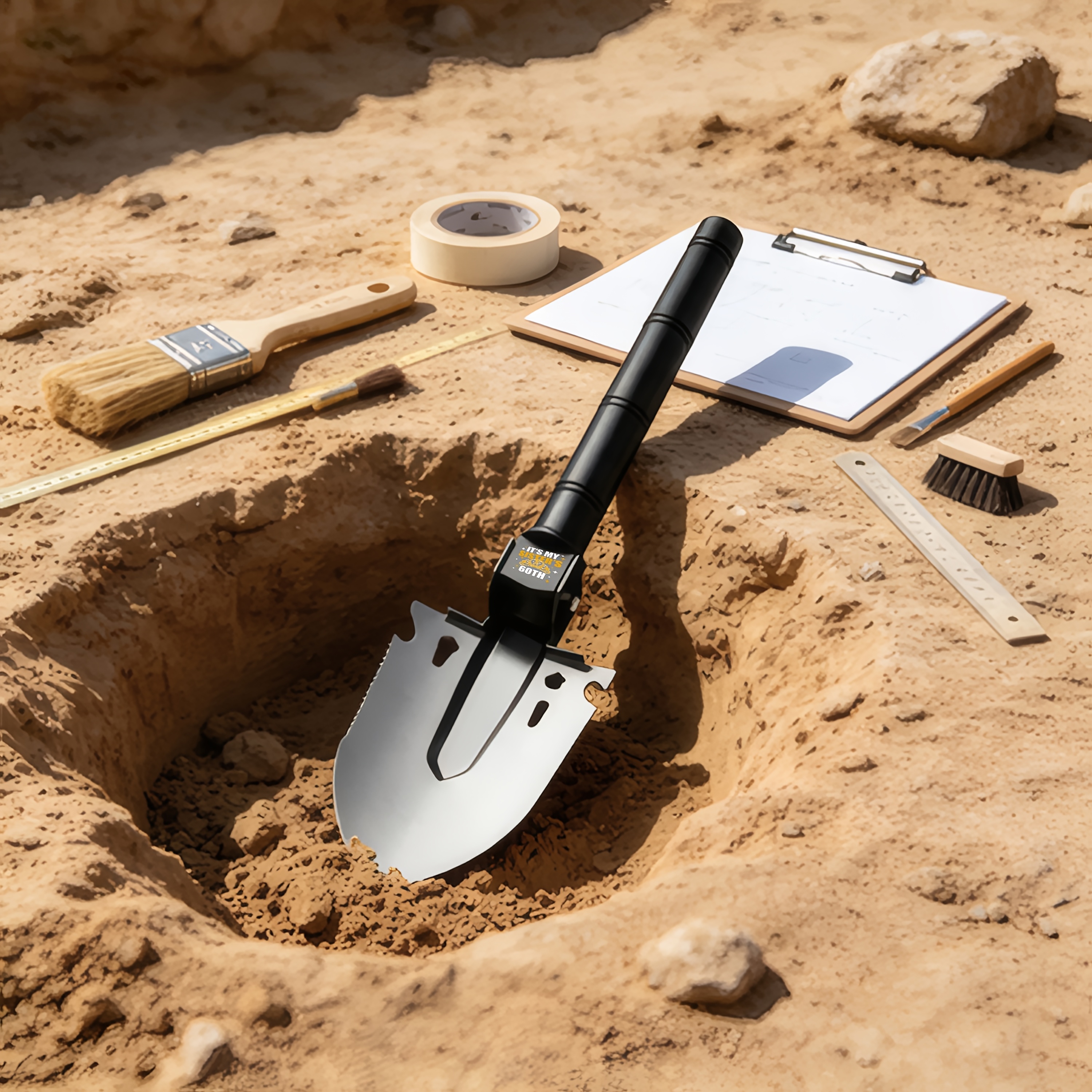 Portable Factory Shovel with Shimmering Golden Crown Pattern