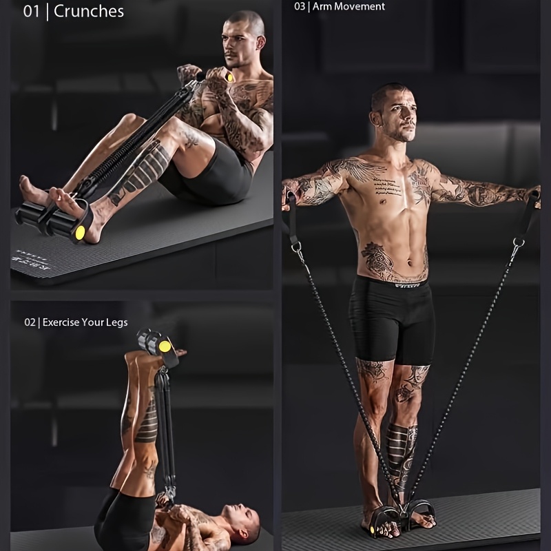 [Durable Pedal Puller] Durable Adjustable Resistance Sliding Pedal Puller | 4-Strand or 2-Strand Pull Cord with Footrest and Handle for Sit-Ups and Fitness Training, Black EVA Material with Two Handles and a Door Clamp