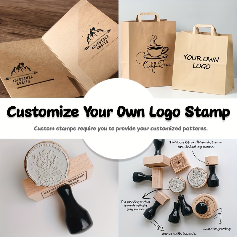 

Customizable Wooden Stamp Set With Black Handle And Grey Rubber, And Symbols Theme, Rectangular Shape For Personalized Branding, Anniversary, And Christmas Gifts