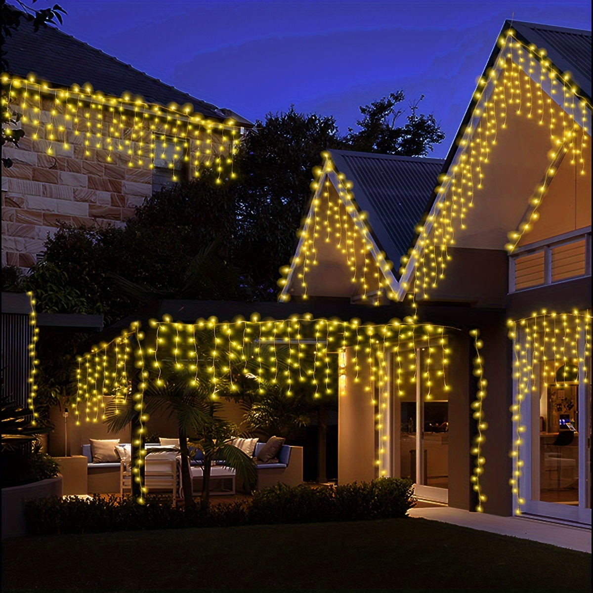 Solar powered Led Icicle Lights 96 Leds Waterfall Design Temu