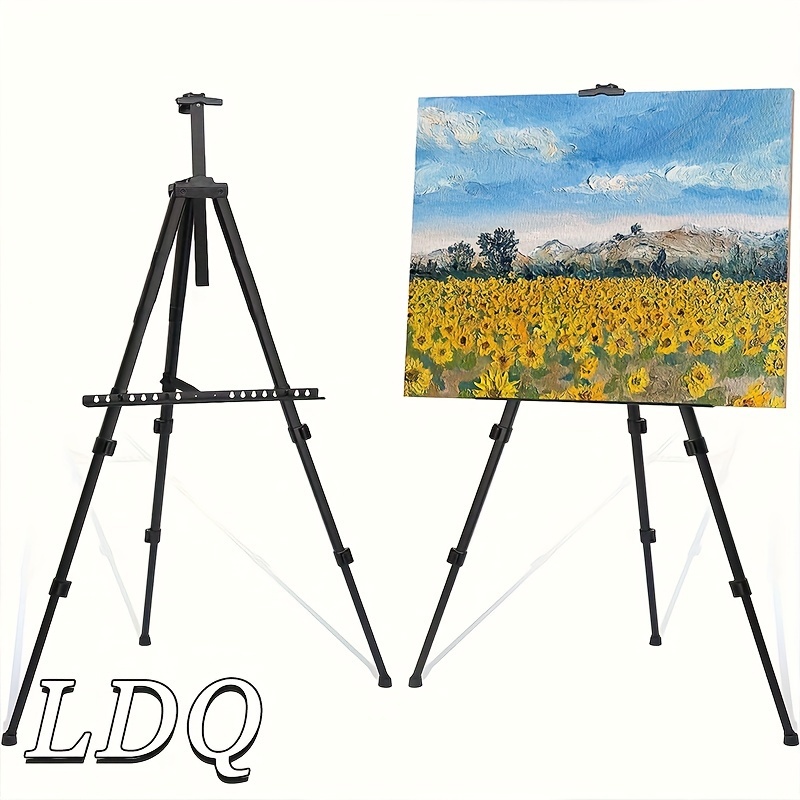 

1pc 62.2 Inch Easel Stand, Extra Sturdy Black Aluminum Metal Display Easel Artist Easel Tripod Adjustable Height From 29.13" To 62.2" For Table-top/floor Painting, Displaying And Drawing