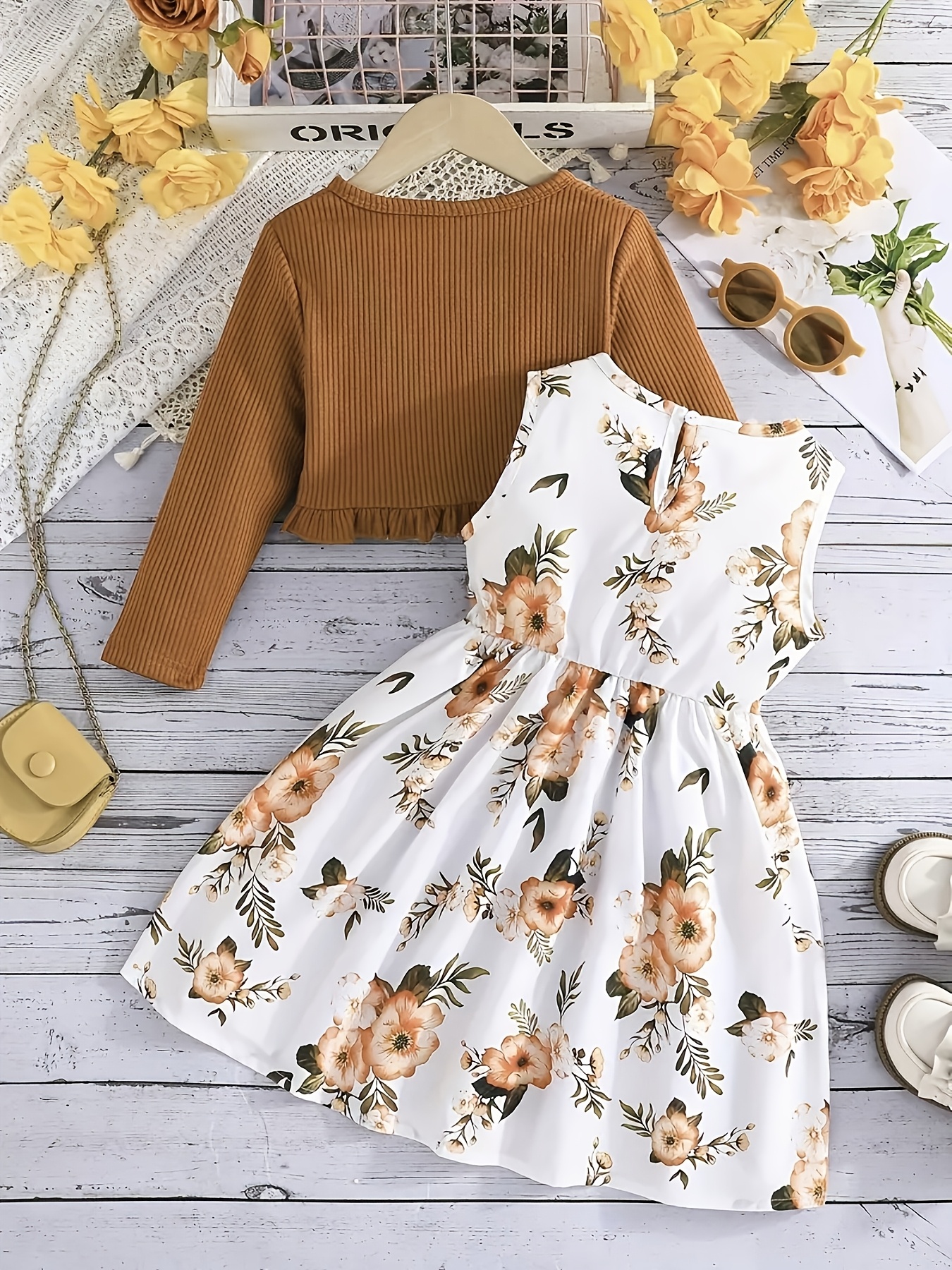 2pcs print dress cardigan set girls Temu United Kingdom