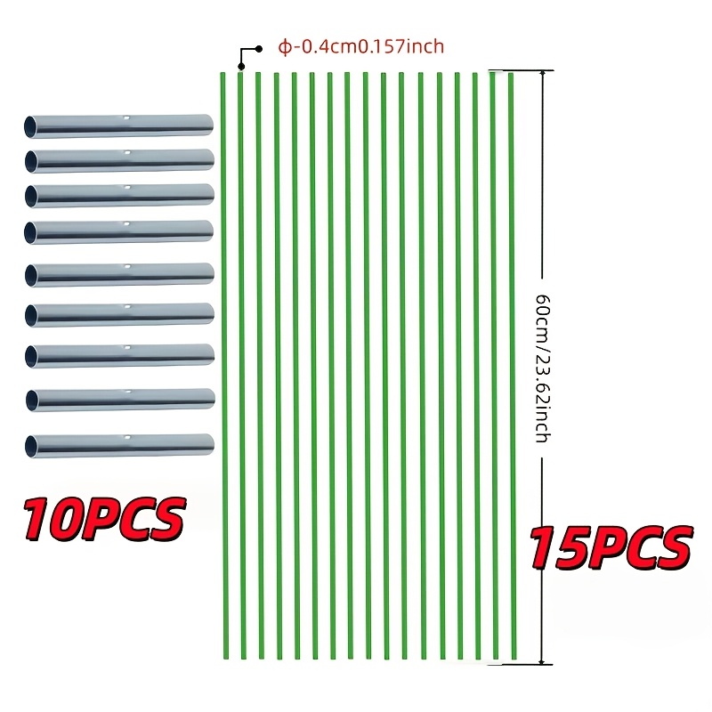 E-shop 25-teiliges Set (15 Stangen + 10 Verbinder) Einzelstangenlänge 23,62 Zoll -Stützstange | mit 9 Metall-Verbindungsrohren, abnehmbare