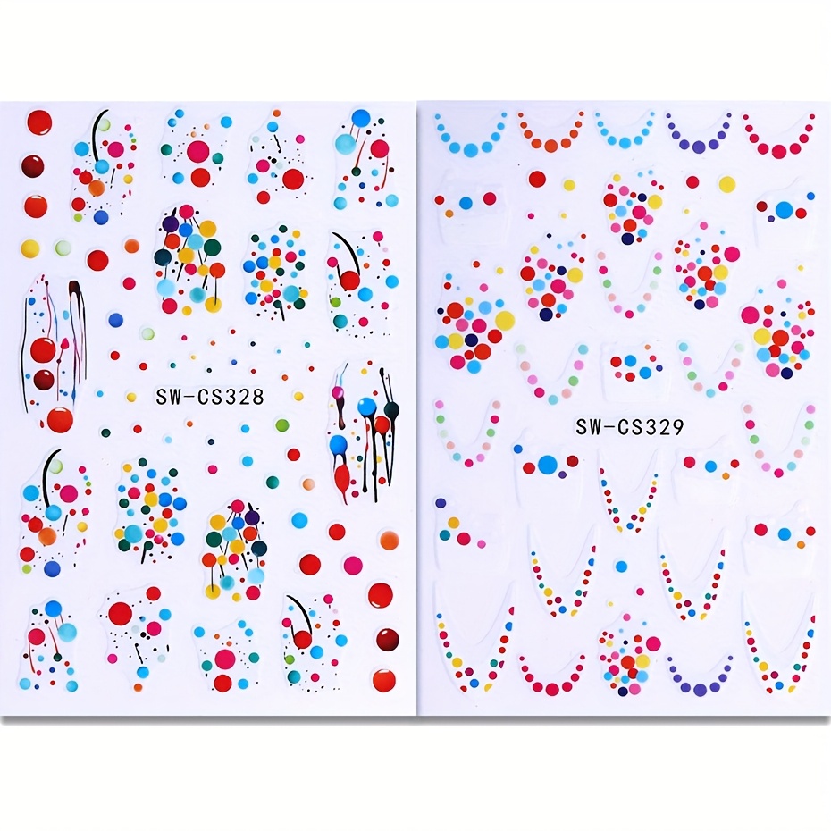 2 Sheets Of Colorful Dot French Nail Stickers With A Splatter Style, Featuring Balloons For Spring Look - Summer Dopamine Nail Supplies - Easy To Apply - Suitable For Nail Designs - Sw-cs328-329