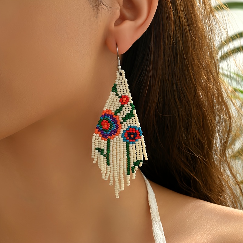 Bohemian Floral Pattern Bead Earrings for Women