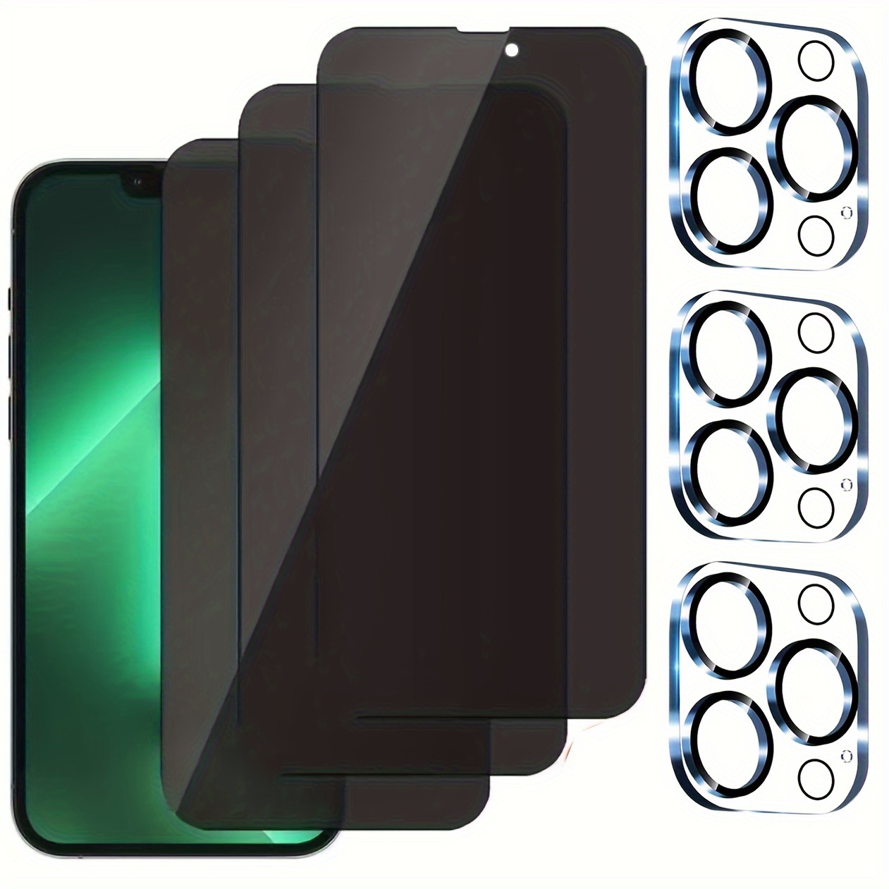 

Ensemble de 6 accessoires pour iPhone 15 Pro Max/15 Pro/15 Plus/15/14 Pro Max/14 Pro/14/14 Plus avec 3 protecteurs d'écran en verre trempé anti-regard et 3 protecteurs de lentille d'appareil photo 3D.