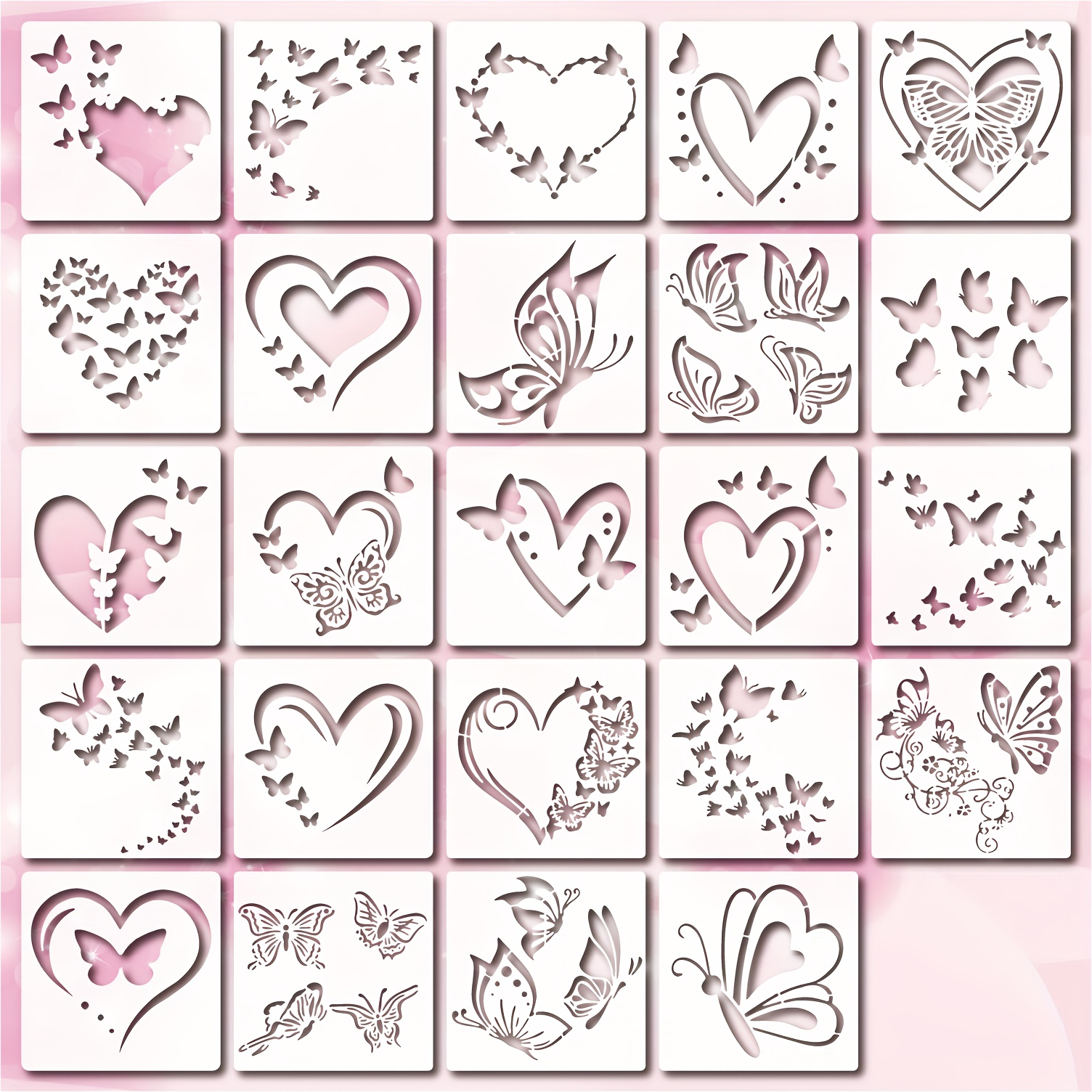 Set Of 24 Heart And Painting Templates - Stylish Designs Featuring Or Excluding