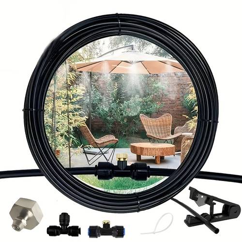 outdoor drip irrigation kit with atomizing copper nozzles pvc misting system for yard humidification and cooling universal thread connector electricity free