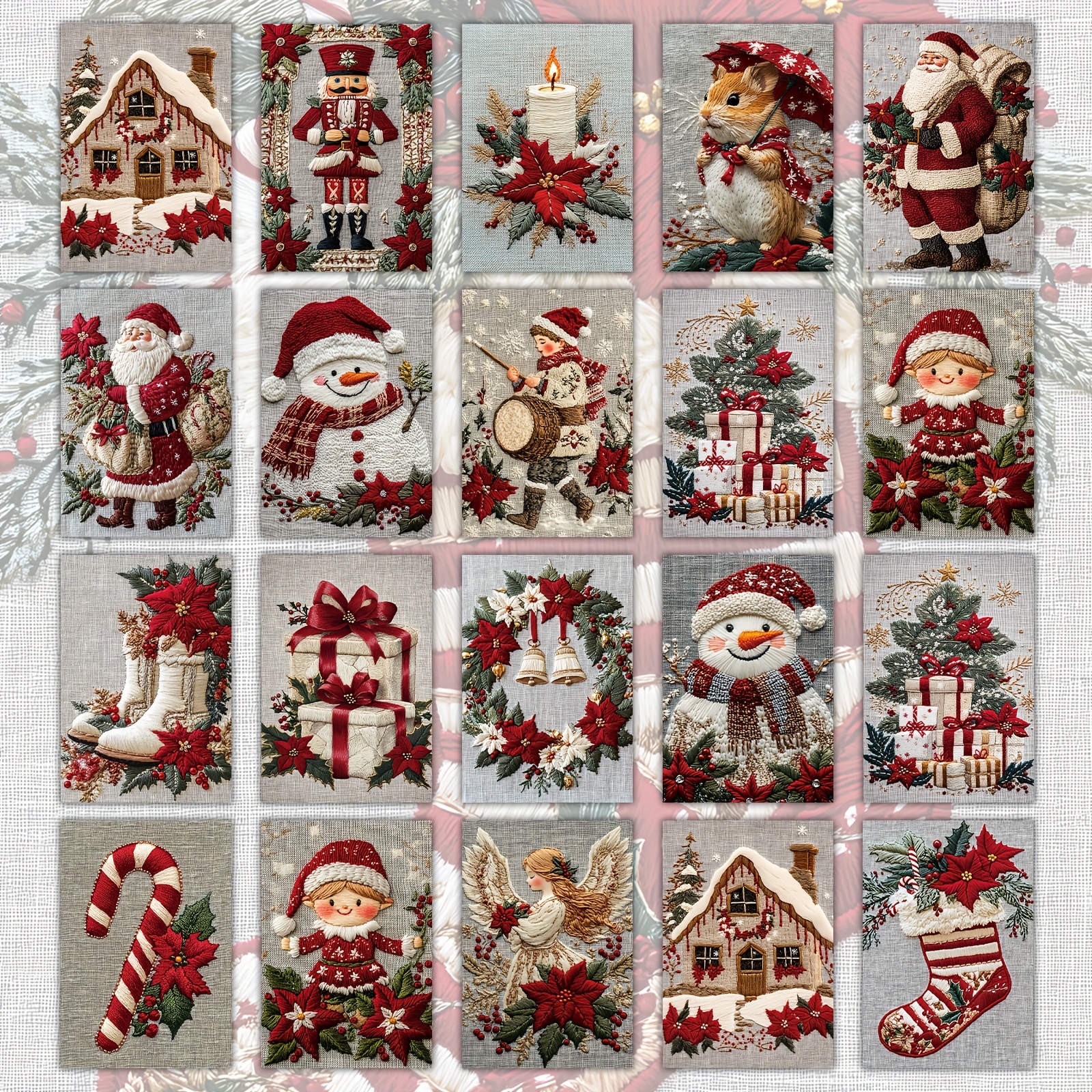 TEMU Set Of 20 Retro Christmas Postcards Featuring A Stylish Embroidery Design, Perfect For Collecting And Decorating Greeting Cards