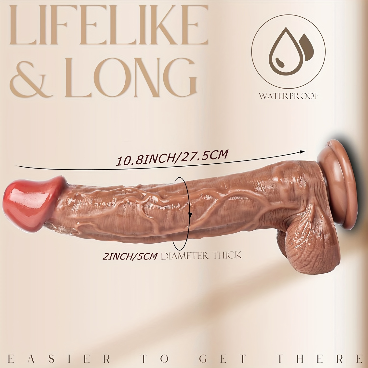 1pc 10 8 inch realistic   2 diameter thick lifelike huge   with powerful suction cups hands   g spot anal   long   silicone cock vagina anal   toys for women and men brown details 0