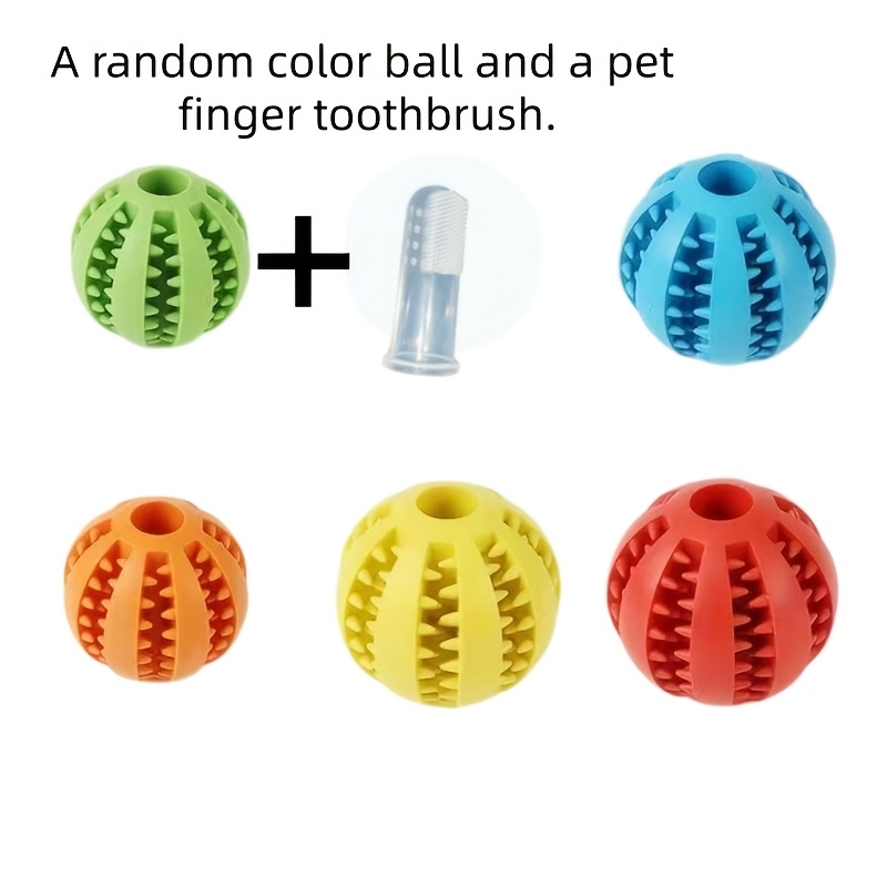 TEMU 2pcs (1pc Random Color Pet Treat Dispensing Ball + 1pc Finger Toothbrush) Universal For Cats And Dogs, Pet Enrichment And Educational Toy,