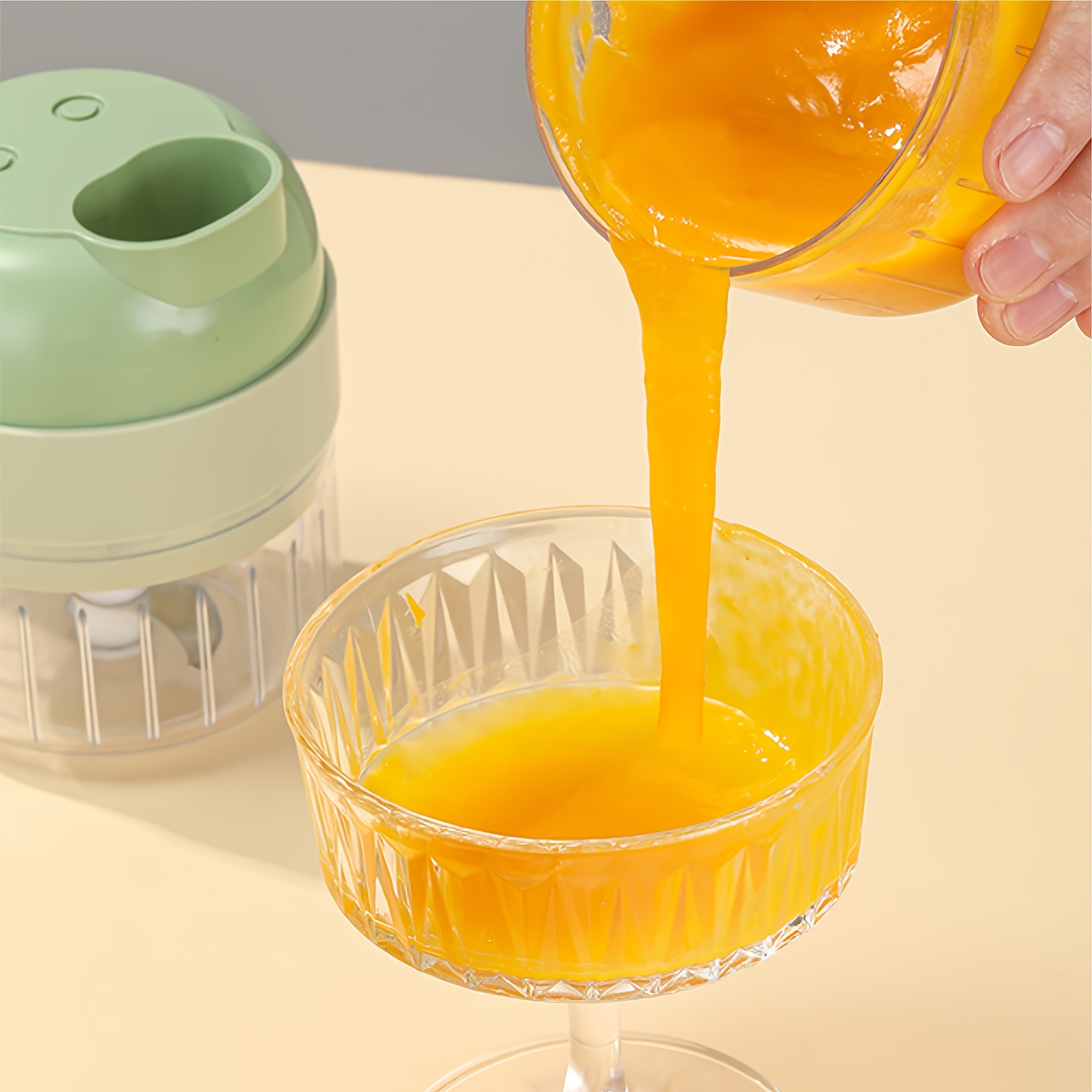 2025 upgrade portable handheld 4in 1 electric vegetable slicer electric vegetable cutter set multifunctional vegetable cutter slicer wireless garlic mud masher   green kitchen gadget vegetable slicing ergonomic grip handheld design durable blades   wireless masher multifunctional slicer meal preppers healthy   Product details 2
