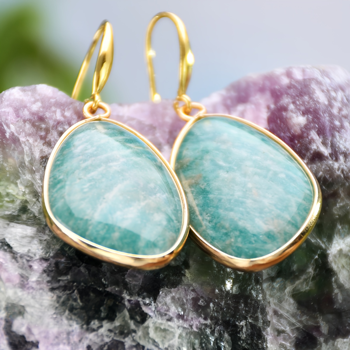 Aquamarine Earrings with Natural Rose Quartz