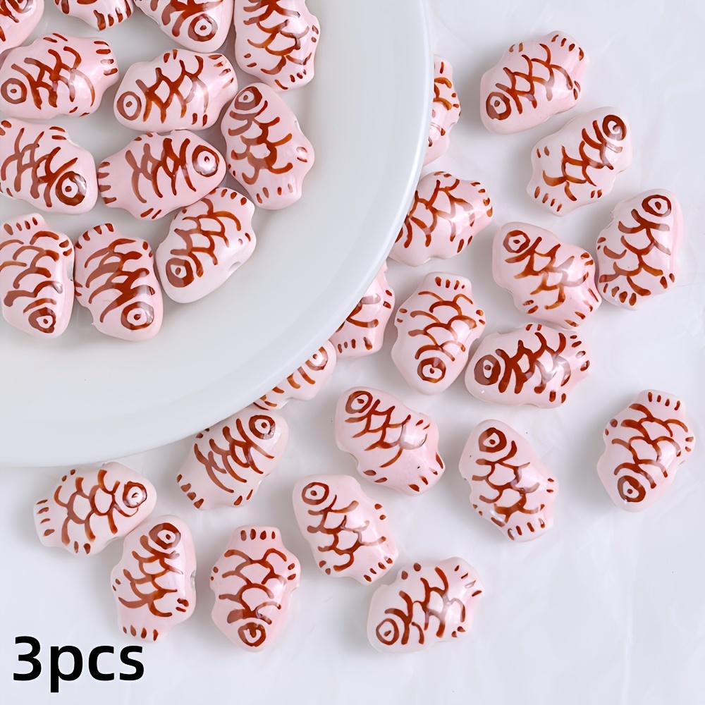 3pcs Hand-Painted Ceramic Fish Loose Beads for Jewelry Decor
