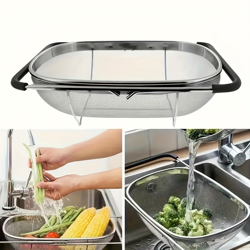 large stainless steel sink strainer basket with extendable handle multi purpose draining and storage   metal filter for fruits and vegetables kitchen essential vegetable washing basket modern kitchenware durable kitchen item vegetable   Product details 2