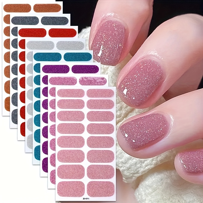 

1pc Of Random Wrap Nail Stickers - Pink Nail Glitter Self-adhesive Gel Nail Stickers - Suitable For Women's Diy Nail Art Supplies