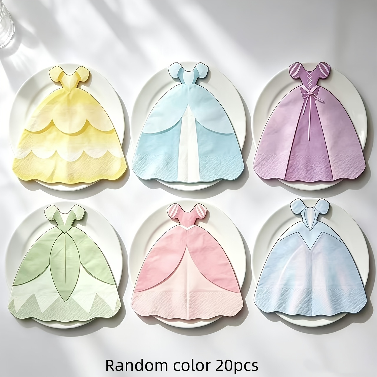 TEMU 20/40/60/100pcs, Serviettes de papier jetables de robe de princesse, Serviettes de papier assorties de couleurs pour robes, Fournitures de fête