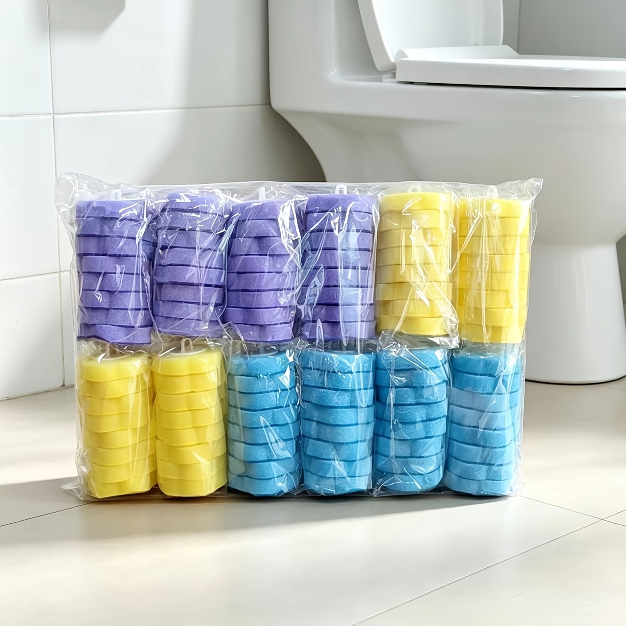 TEMU 80/96 pz --- Testine di ricambio per scopino da WC con confezione a 3 colori, Cuscinetti testine di ricambio usa e getta per scopino da WC,