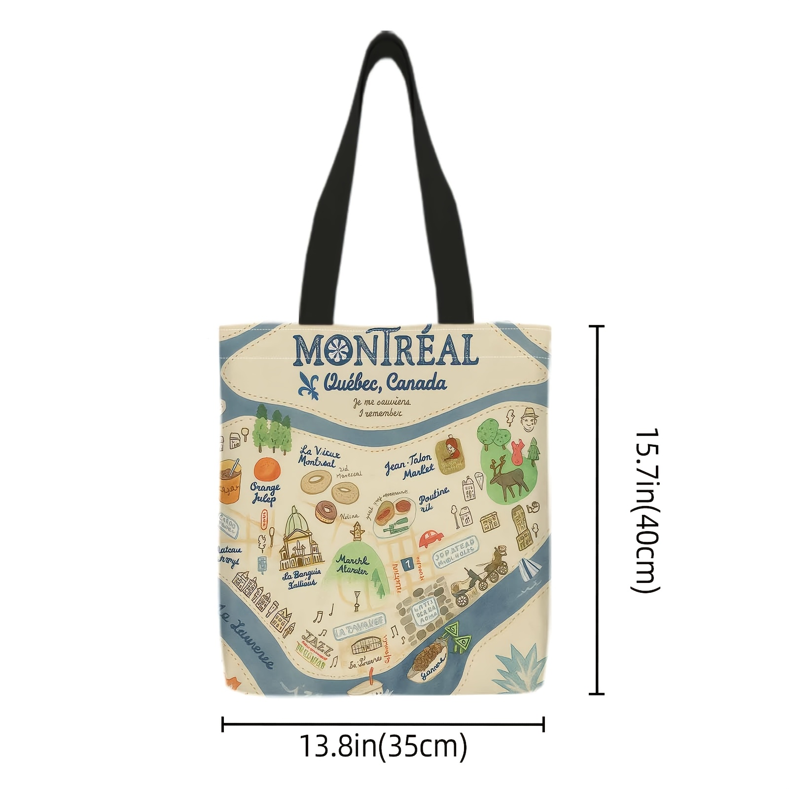 TEMU Sac à Main Vintage pour Femmes avec Carte de Montréal Canada & Imprimé Ville - Grande Capacité, Réutilisable, Idéal pour Voyage, Plage, Shopping