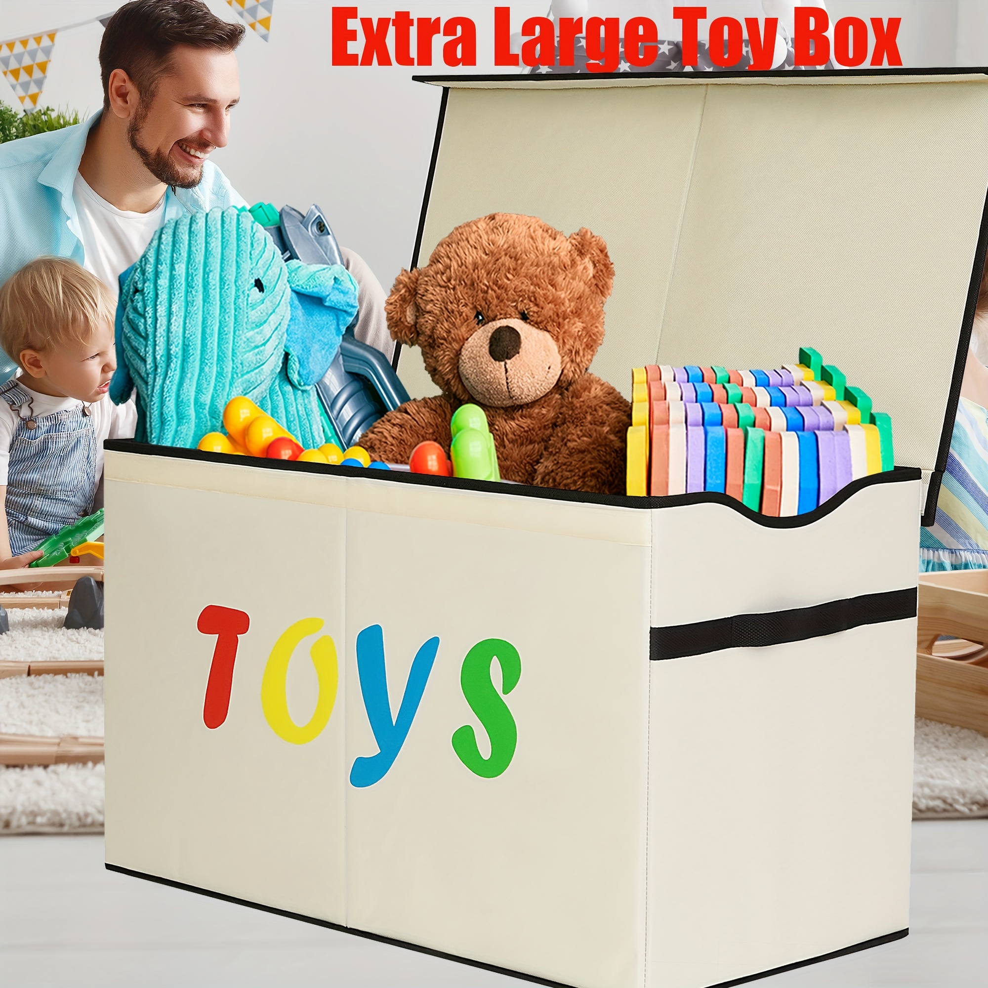 Extra Large Toy Box, Collapsible Sturdy Kids For Boys, Girls, Kids, Toy  Storage Organizer Toddler Storage Bins With Lids, Toy Box Basket For