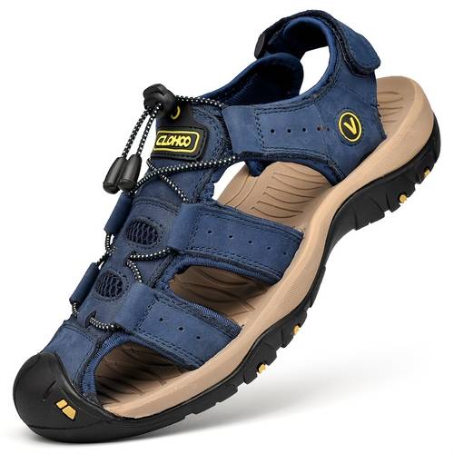 mens outdoor closed toe sandals non slip hiking water shoes adjustable bungee elastic lace breathable summer beach footwear
