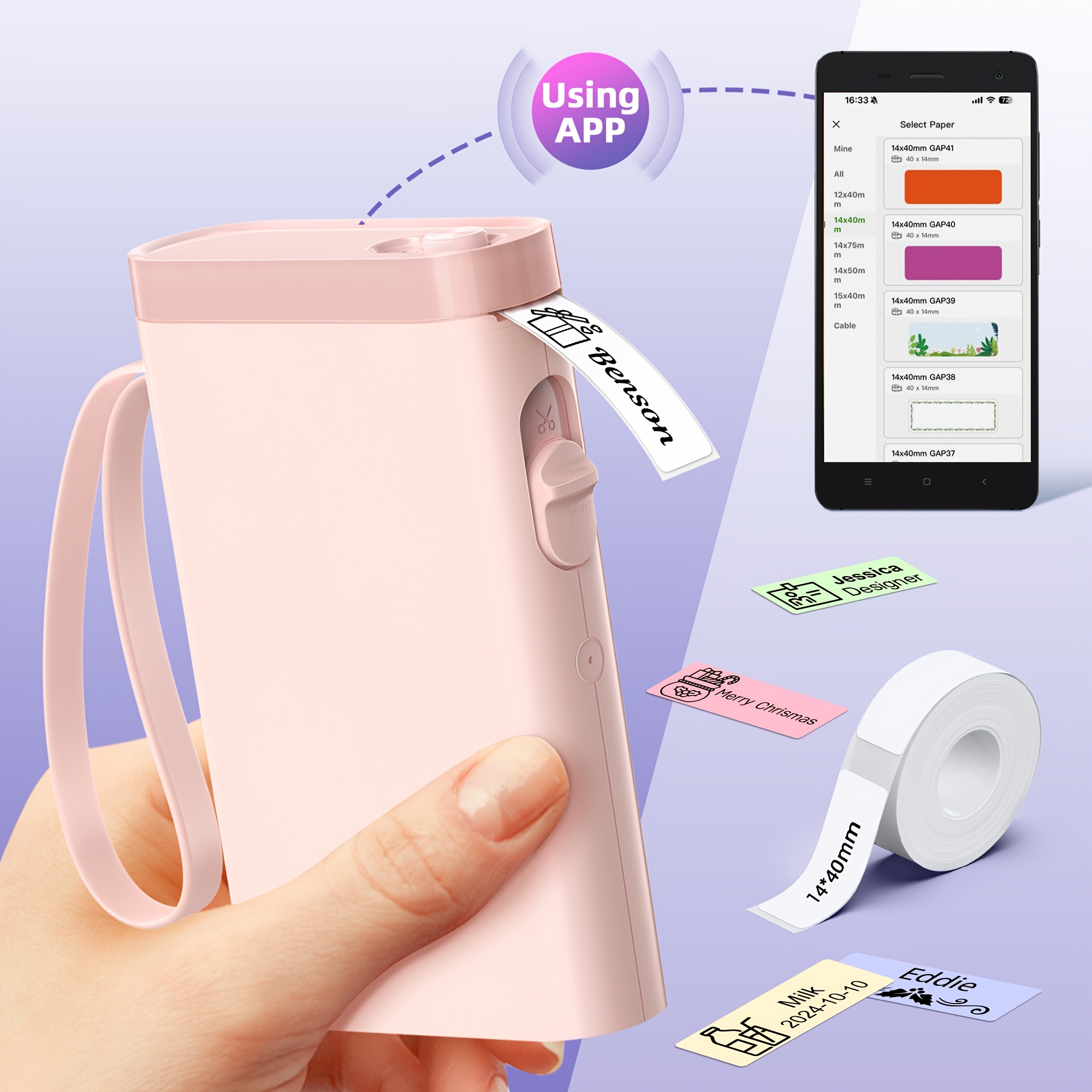 

1pc P21 Portable Mini Thermal Label Maker, Usb Rechargeable, Wireless, Monochrome Printing, High-quality Clear Prints, Easy , Creative Functions & Templates, Office Equipment, Pink