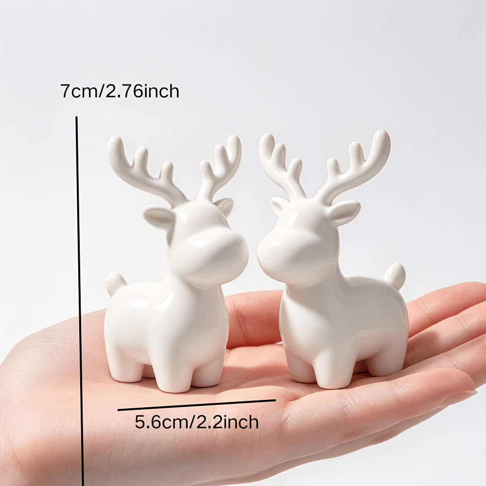 TEMU 2pcs Minimalist Christmas Deer Statues, Small Reindeer Desktop Ornaments, Compact Holiday Tabletop Decor, Suitable For Shelves, Desks, And Small