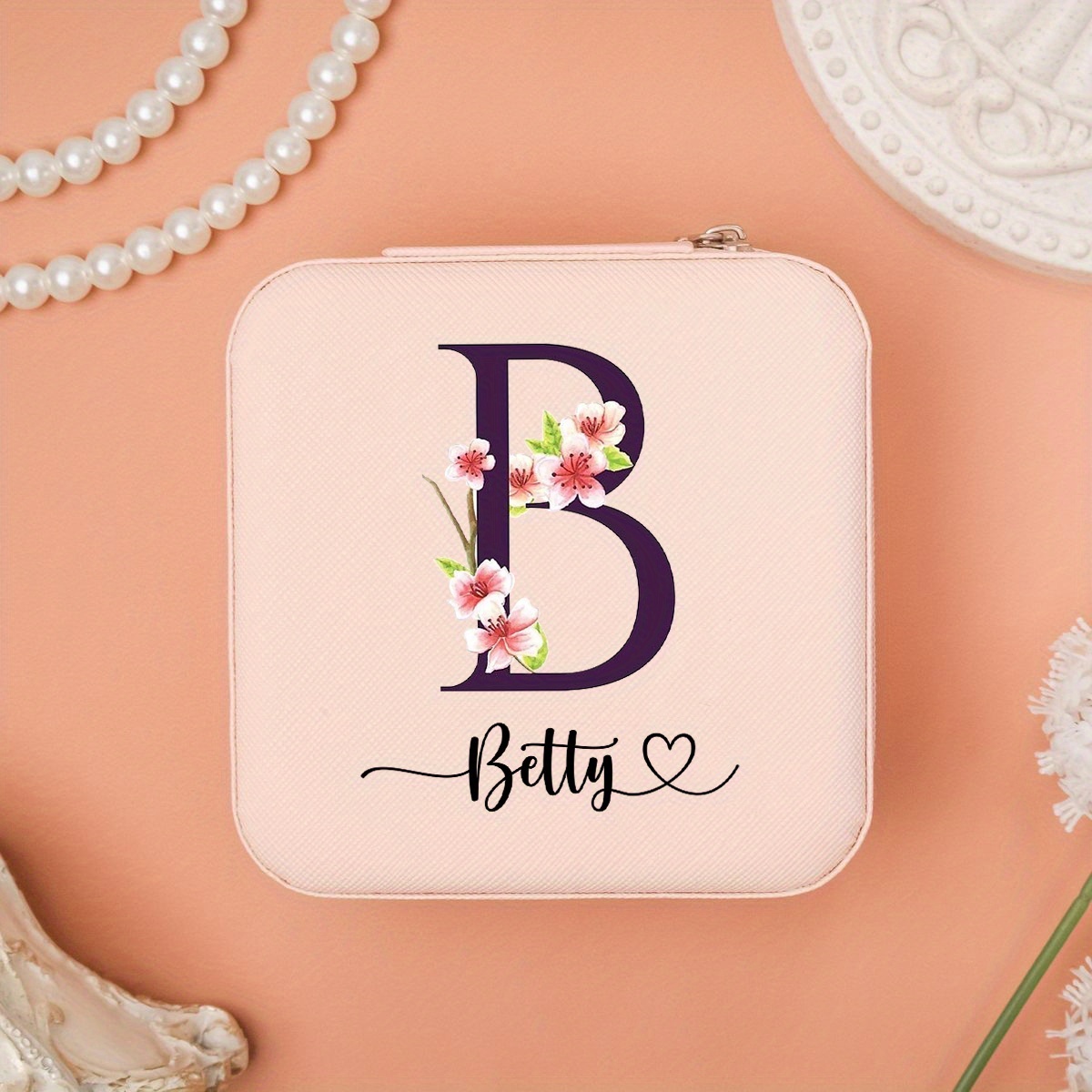 Personalized Cherry Blossom Letter Design Jewelry Box, Compact Organizer