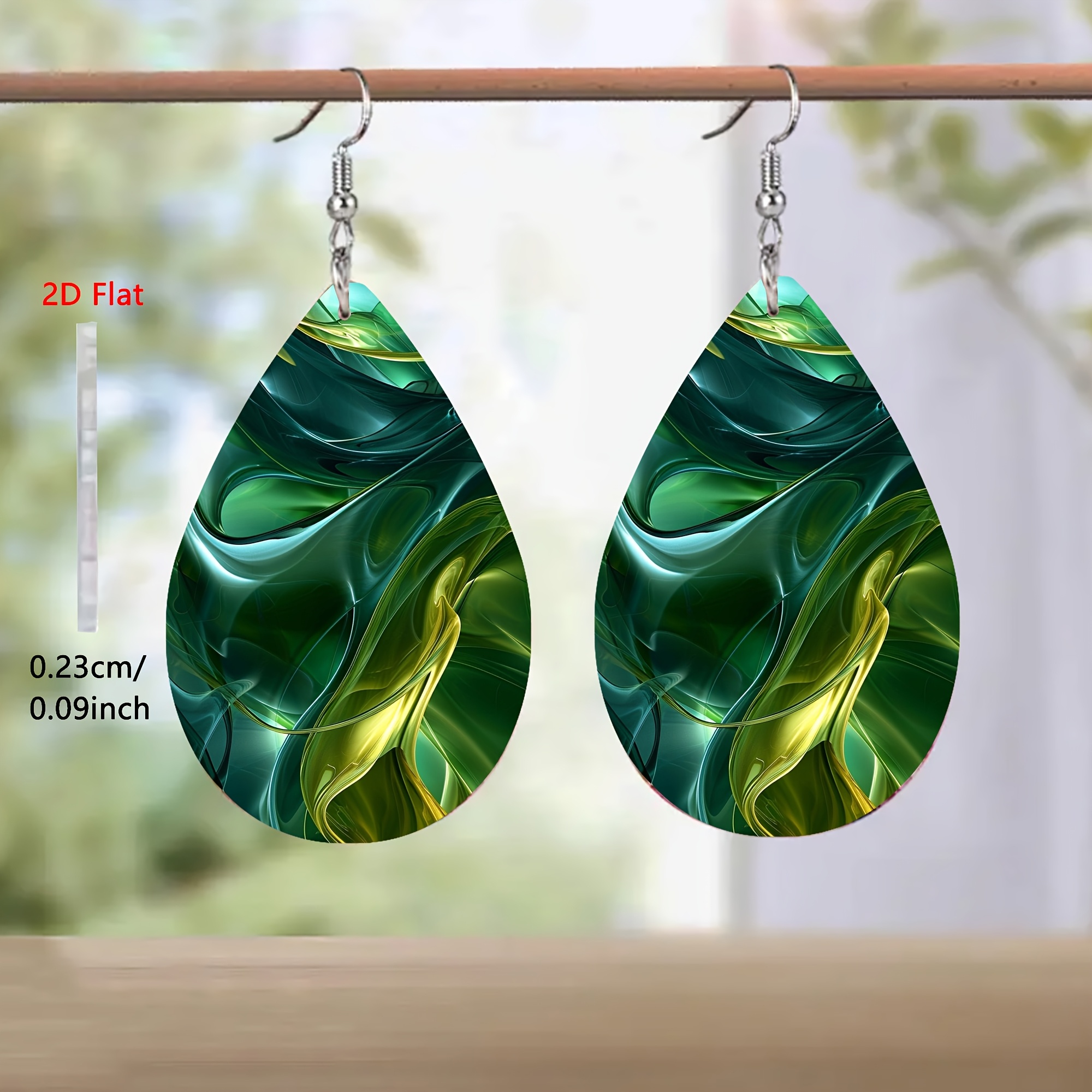 2d Flat-1pair Green Colorful Wave Pattern Steel Acrylic Earrings, Music Festival Style, Refreshing Temperament Style, Men's And Women' Dating Party Matching Earrings