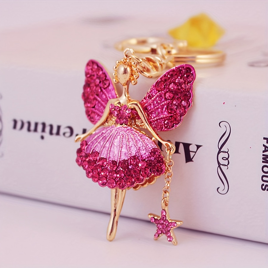 E-shop Einzelpack Süße Schmetterlings-Feenflügel Stern Strass Auto Schlüsselanhänger Schlüsselring Schlüsselkette Taschenanhänger Geschenk für Freundin