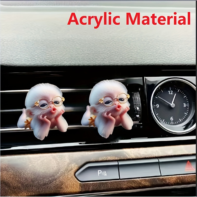 

2-pack Creative Monkey Shaped 2d Acrylic Vent Clip Air Fresheners With Balm/compressed Scent Tablet/incense Stick For Vehicle Interior Fresh Scent Dispersion