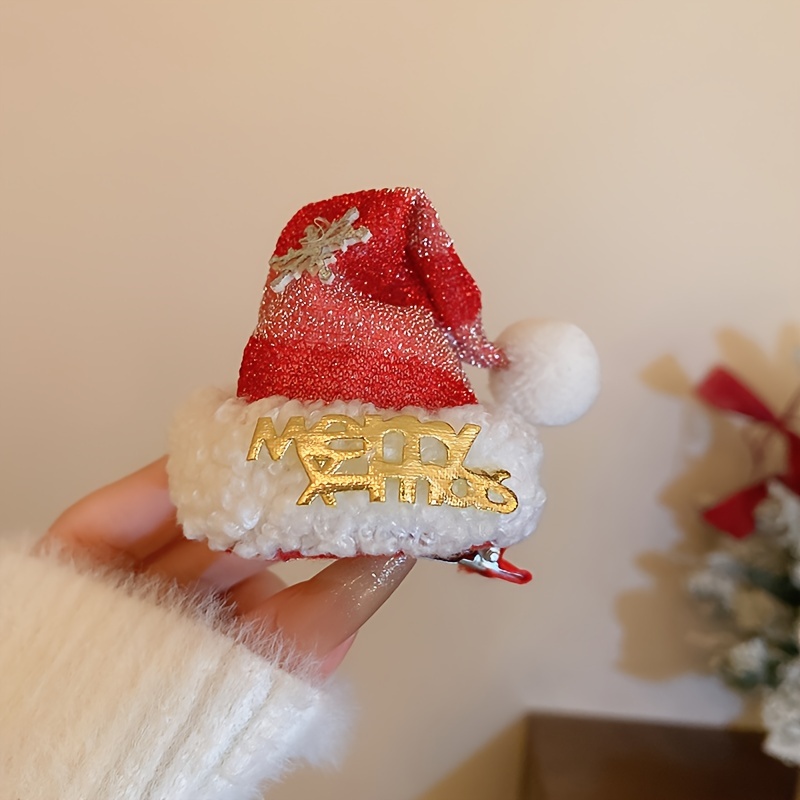

Elegant Sweet Alloy Santa Hat Hair Clip - Christmas Festive Round Shape Single Piece Hair Accessory With Color Matching Print